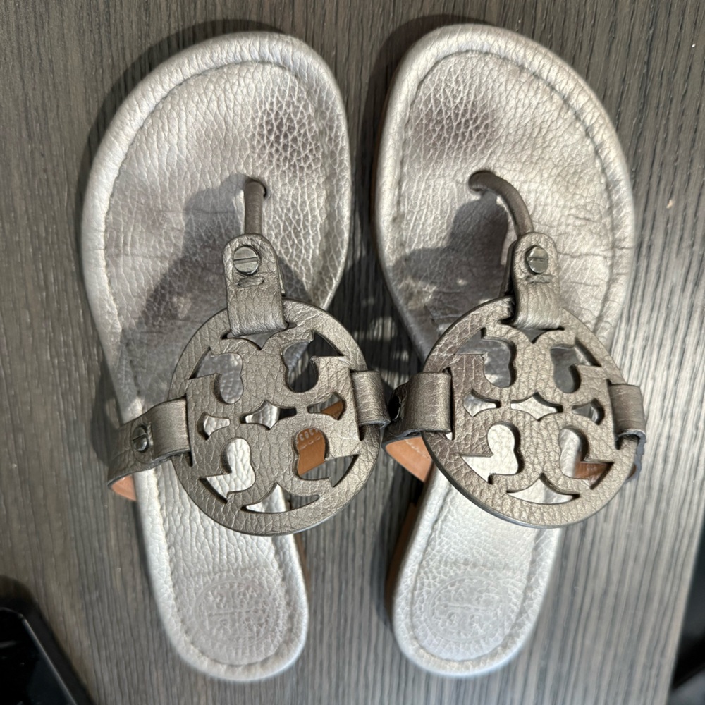 Tory Burch Miller Silver Logo Sandals